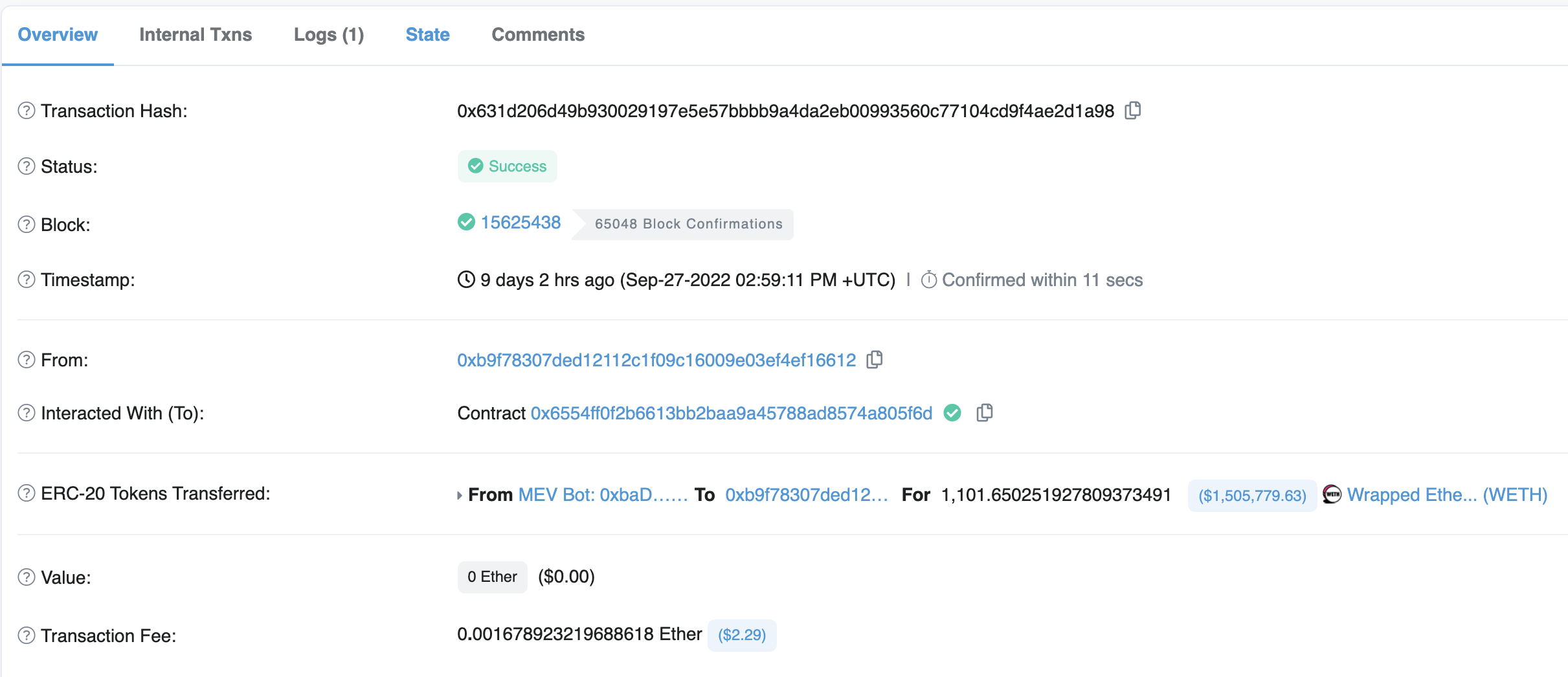 Etherscan hash view